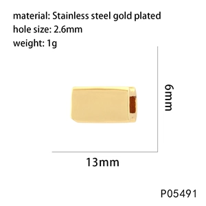 Technical drawing of 13mm gold plated stainless steel rectangle bead with 2.6mm hole size