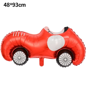 Detail view of 48x93cm red vintage race car foil balloon for party decoration