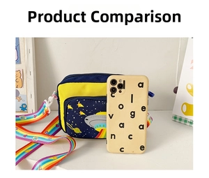 Canvas messenger bag for kids with cartoon space design and rainbow adjustable strap