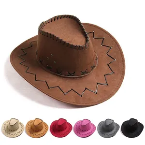 Western Cowboy Hat Faux Suede Wide Brim Adjustable Wind Rope Performance Sun Protection For Kids And Adults