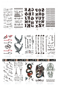 Waterproof temporary tattoo set with eagle and floral designs, size 208x95mm