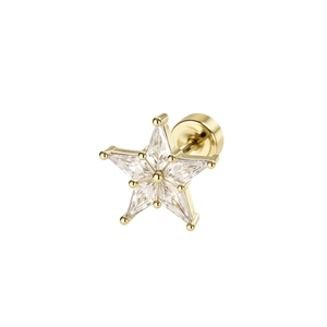 Star-shaped gold stud earring with clear zircon and secure screw-back closure