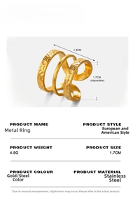 Detail of 18K gold plated stainless steel 3-layer ring showing 1.7cm size dimensions