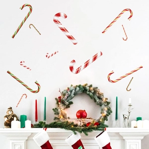 Christmas candy cane wall stickers with red and white stripes for festive home decoration