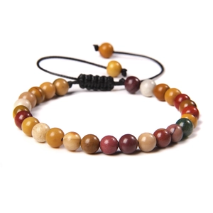 Handmade Natural Stone Agate Beaded Bracelet For Women Men Vintage Braided Adjustable Moss Agate Red Agate Jewelry Gift