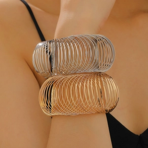 Fashion geometric layered spring coil bracelet set in gold and silver finish for women