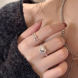 Adjustable Heart Rings For Women 925 Sterling Silver Plated Stackable Twisted Opening Finger Jewelry Elegant Vintage Gift