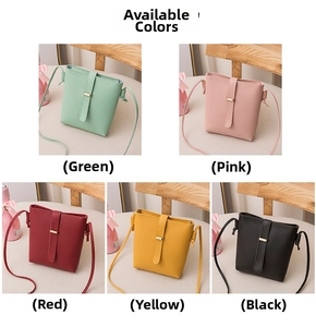 Detailed display of fashionable bucket bag in five matte colors including green and pink
