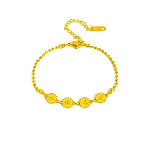 Goldenes Titanstahl-Perlenarmband mit Ping An Xi Le Anhängern und verstellbarer Kette