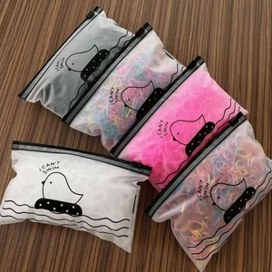 Candy-colored kids elastic hair bands set in matte pouches with cute duck pattern