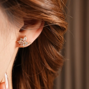Gros plan de boucles d'oreilles papillon plaquées or serties de zircons sur un mannequin