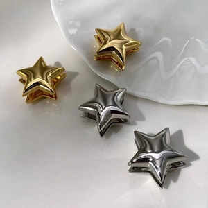 Pendientes De Aro Estrella Cobre Latón Geométrico Metálico Pulido Espejo Joyería Minimalista Para Mujeres