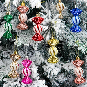 Colorful electroplated candy-shaped Christmas tree ornaments with glitter stripes