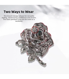 Detail showing dual-purpose rose brooch with back safety pin and pendant hook