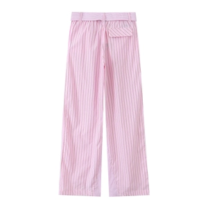 Vue arrière du pantalon rayé rose à jambes larges avec poche et ceinture assortie