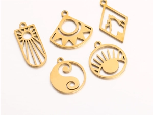 Polished gold lotus and sun geometric charms with cutout patterns for jewelry making