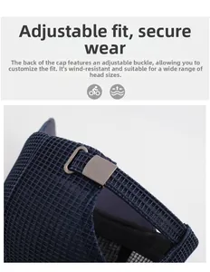 Detailed close-up of the adjustable strap buckle on a breathable mesh baseball cap