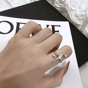 North Star open ring in silver with rectangular zircon stone inlay for a modern look
