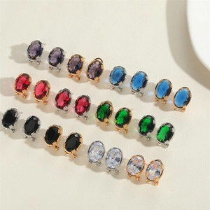 French vintage oval crystal zircon stud earrings in various colors with gold and silver base