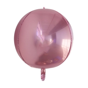 Detail of a 4D round rose gold foil balloon with metallic mirror finish and spherical shape