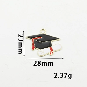 Detailed view of 28x23mm graduation cap and diploma pendant with size markings