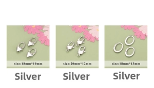 Detailed view of silver heart and lobster clasps with dimensions for jewelry making