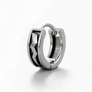 Detail view of steel huggie earring showing precise dimensions of 1.1cm height and width