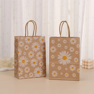 Bolsa De Regalo De Papel Kraft Con Estampado De Margaritas Con Asa Patrón Floral Bolso De Embalaje Para Bodas Cumpleaños Fiestas Compras