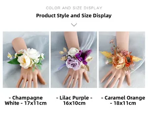 Three-style set of handmade artificial rose wrist corsages for weddings and parties