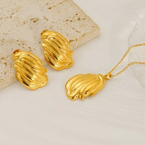 Elegant 18K gold plated stainless steel jewelry set with textured heart necklace and earrings