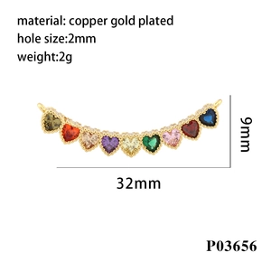 18K gold plated heart zirconia connector charm for DIY handmade jewelry crafts
