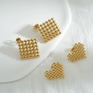 Minimalist Gold Plated Stainless Steel Stud Earrings For Women Geometric Round Bead Square Heart Style Fashion Jewelry Earring