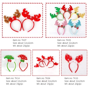 Detailed view showing five assorted Christmas reindeer antler headbands for party favors