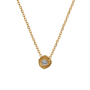 Minimalist gold geometric hexagon pendant necklace with a sparkling round zircon stone