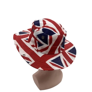 Unisex bucket hat featuring a full Union Jack flag print and metal side eyelets