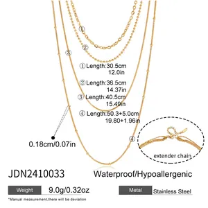 Tableau des tailles détaillé pour colliers multi-rangs étanches en acier doré 18K