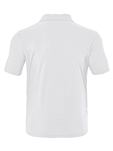 Vue détaillée du dos d'un polo blanc à manches courtes avec un motif losange texturé