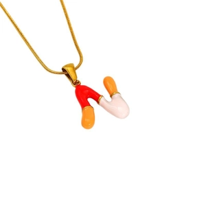 Golden titanium necklace with colorful enamel letter N pendant in vibrant dopamine style
