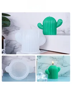 Detail view of 3D cactus silicone mold for DIY candles and scented soap crafts