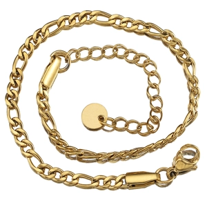 Stainless Steel 18K Gold Plated Figaro Chain Bracelet Anklet DIY Jewelry Making Finding Adjustable With Lobster Clasp