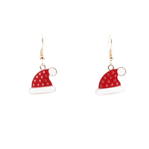 Parure de bijoux bonnet de Noël en émail rouge et étoiles dorées sur blanc