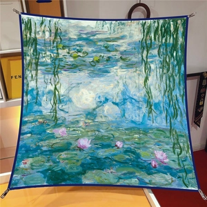 Impressionist Water Lilies Oil Painting Square Satin Scarf For Women Artistic Large Neck Scarf Shawl Wrap Fashion Accessory