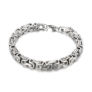 Polished silver stainless steel Byzantine chain bracelet with secure lobster clasp