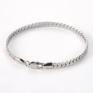 Detailed macro view of silver titanium steel square link chain with lobster clasp