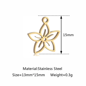 Stainless steel hollow flower charm pendant with dimensions for jewelry making