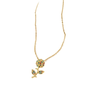 Elegant gold necklace with a vibrant multicolored zircon rose flower pendant for women