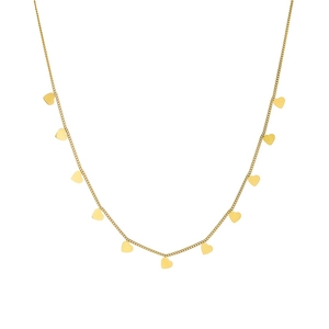 Elegant gold-plated stainless steel necklace with multiple small heart pendants in a minimalist style