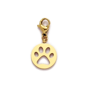 Golden paw print pendant charm with lobster clasp for personalized jewelry making