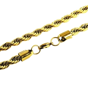Polished gold vacuum plated stainless steel rope chain necklace with lobster clasp closure
