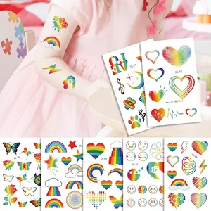 Autocollants De Tatouage Temporaire Paillettes Dégradé Arc-en-Ciel Imperméable Art Corporel Décoration De Visage Pour Enfants